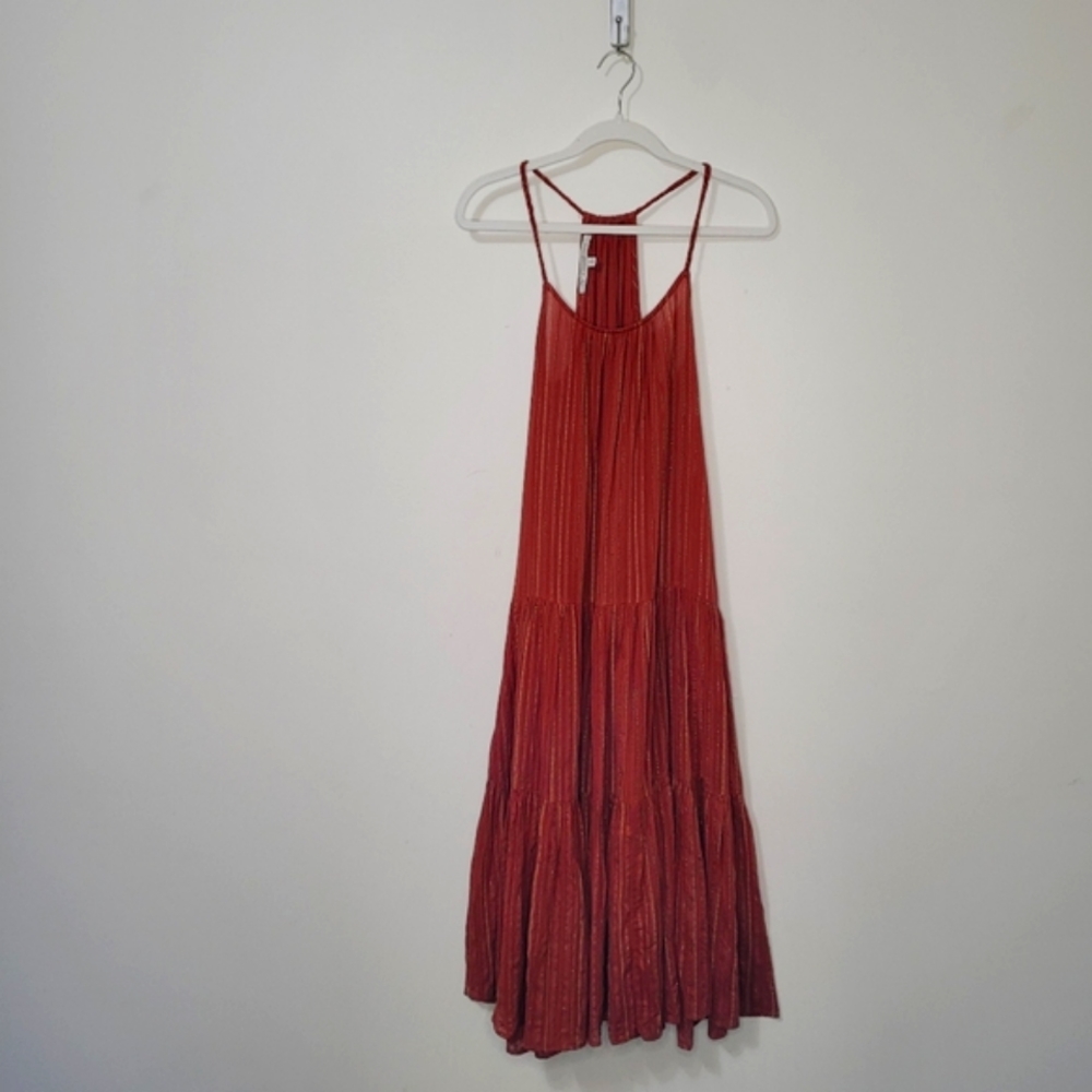 #27 Frye x Anthropology size small alyssa tiered orange midi-maxi dress